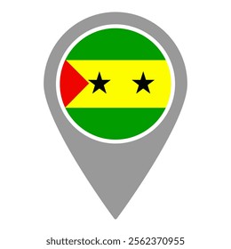 Sao Tome and Principe flag location pin, flag application, Flag on Location Pin, graphic design, map pointer, vector illustration.