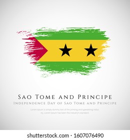 Sao Tome and Principe flag made in brush stroke background. Independence day of Sao Tome and Principe. Creative national country flag icon. Abstract painted grunge style brush flag background.