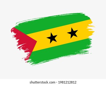 Sao Tome and Principe flag made in textured brush stroke. Patriotic country flag on white background