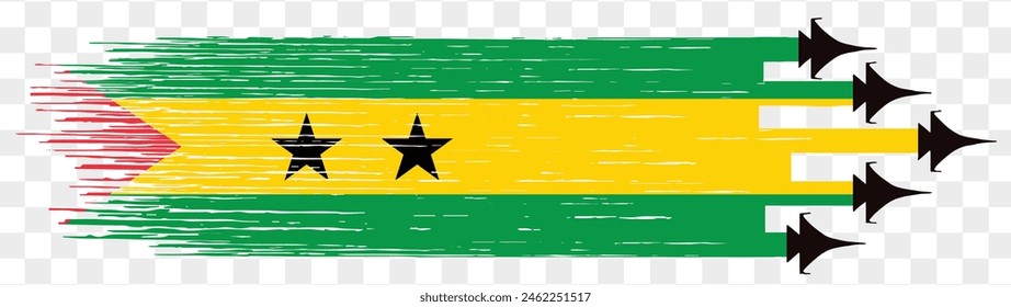 Sao Tome and Principe flag with military fighter jets isolated background. vector illustration 