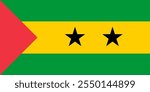 Sao Tome and Principe flag in official colors, dimensions and aspect ratio. Vector flag symbolizing national pride, identity, heritage, patriotism and authority