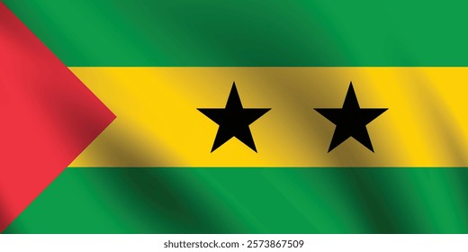 SAO Tome and Principe flag official colors and proportion digital vector illustration. Pleated flag.