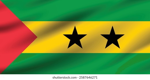 SAO Tome and Principe flag official colors and proportion digital vector illustration. Waving flag.