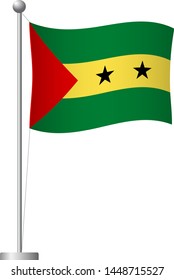 Sao Tome and Principe flag on pole. Metal flagpole. National flag of Sao Tome and Principe vector illustration