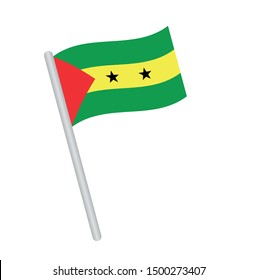 Sao Tome and Principe flag on a pole. Simple vector Sao Tome and Principe flag
