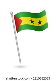 Sao Tome and Principe flag on pole waving in the wind vector illustration