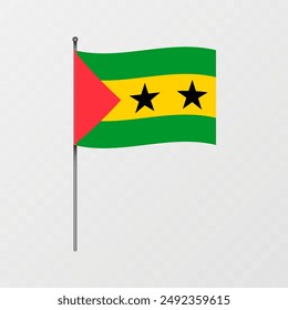 Sao Tome and Principe flag on flagpole. Vector illustration.