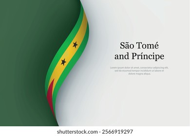 Sao Tome and Principe flag on Waving ribbon. Template for independence day