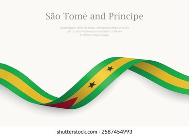 Sao Tome and Principe flag on Waving ribbon. Template for independence day