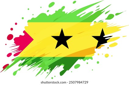 Sao Tome and Principe flag painted with Grunge brush stroke, watercolor flag style.