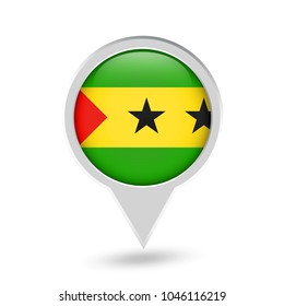 Sao Tome and Principe Flag Round Pin Icon. Vector icon.