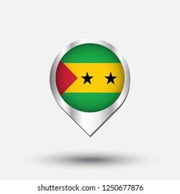 Sao Tome and Principe Flag Round Pin Icon. Vector icon.