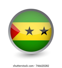 Sao Tome and Principe Flag Round Glossy Icon. Vector illustration.