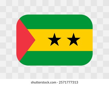 Sao Tome and Principe flag - rounded rectangle colorful flag representing a country cultural identity and heritage. The essence of national pride and unity. Vector flag on transparent background.