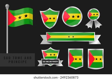 Sao Tome And Principe flag set. Collection of Sao Tome And Príncipe national emblems. Flat design of flags collection