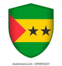 Sao Tome and Principe flag in shield shape. Vector illustration.