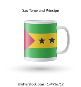 Sao Tome and Principe flag souvenir mug isolated on white background. Vector illustration.