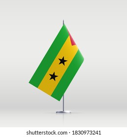 Sao Tome and Principe flag state symbol isolated on background national banner. Greeting card National Day Democratic Republic of Sao Tome and Principe. Illustration banner with realistic state flag.