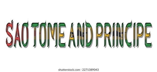 SAO TOME AND PRINCIPE flag text font, symbol background, flag ribbon typography lettering logo label banner, 3D colorful background, vector illustration