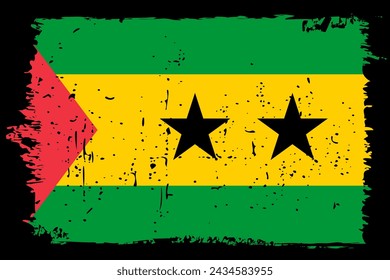 Sao Tome and Principe flag - vector flag with stylish scratch effect and black grunge frame.