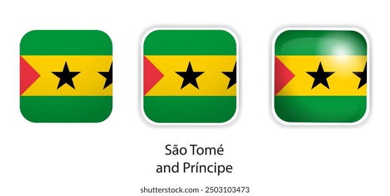 Sao Tome and Principe flag vector icons set in the shape of rounded square