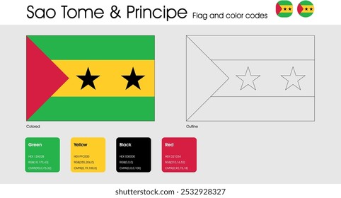 Sao Tome and Principe Flag version of colored, outline and icons