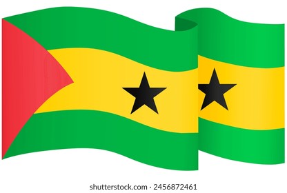 Sao Tome and Principe flag wave isolated on png or transparent background vector illustration.