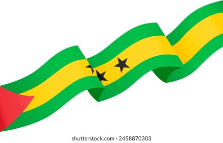 Sao Tome and Principe flag wave isolated on png or transparent background vector illustration.