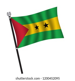 Sao Tome and Principe flag , flag of Sao Tome and Principe waving on flag pole, vector illustration EPS 10.