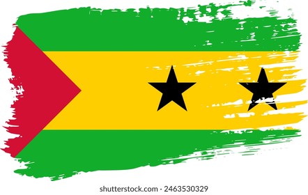 Sao Tome and Principe flag, wide brush stroke on transparent background, vector.