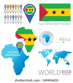 Sao Tome and Principe. flag. World Map. vector Illustration.