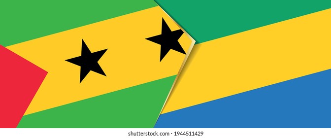 Sao Tome and Principe and Gabon flags, two vector flags symbol of relationship or confrontation.
