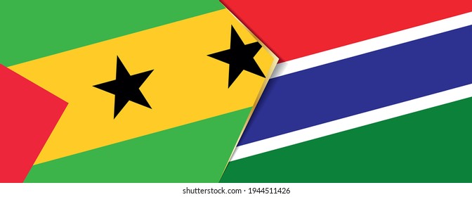 Sao Tome and Principe and Gambia flags, two vector flags symbol of relationship or confrontation.