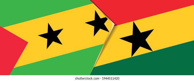 Sao Tome and Principe and Ghana flags, two vector flags symbol of relationship or confrontation.