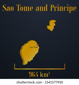 Sao Tome and Principe golden 3d solid country outline silhouette, realistic piece of world map template, for infographic, vector illustration, isolated object, background. From countries set