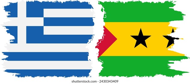 Sao Tome and Principe and Greece grunge flags connection, vector