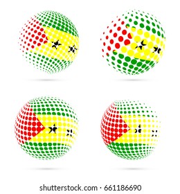 Sao Tome and Principe halftone flag set patriotic vector design. 3D halftone sphere in national flag colors isolated on white background.