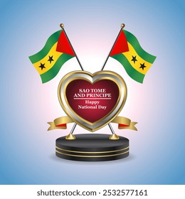 Sao Tome and Principe Happy National Day small table flag with Golden Heart