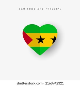 Sao Tome and Principe heart shaped flag. Origami paper cut Saint Thomas and Prince national banner. 3D vector illustration isolated on white with soft shadow.