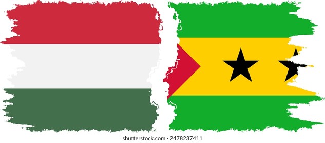 Sao Tome and Principe and Hungary grunge flags connection, vector