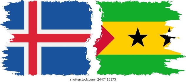 Sao Tome and Principe and Iceland grunge flags connection, vector