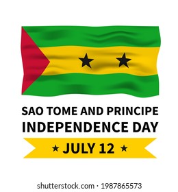 Sao Tome and Principe Independence Day lettering with flag isolated on white. National holiday celebrated on July 12. Vector template for typography poster, banner, greeting card, flyer, etc.