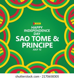 Sao Tome and Principe independence day celebration vector template with colorful ribbon flags. Suitable for social media post template.