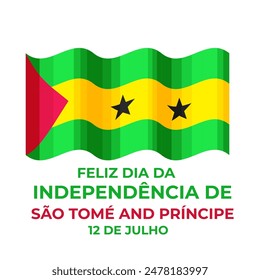 Sao Tome and Principe Independence Day typography poster in Portuguese. National holiday on July 12. Vector template for banner, greeting card, flyer, etc