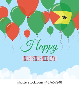 Sao Tome and Principe Independence Day Flat Patriotic Card. Happy National Day Sao Tome and Principe Vector Patriotic card. Flying Rubber Balloons in Colors of the Sao Tomean Flag.