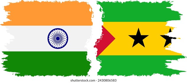 Sao Tome and Principe and India grunge flags connection, vector