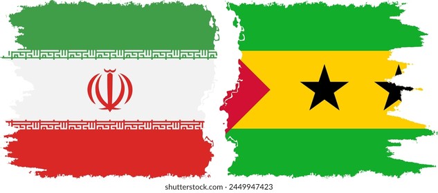 Sao Tome and Principe and Iran grunge flags connection, vector