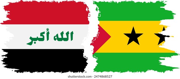 Sao Tome and Principe and Iraq grunge flags connection, vector