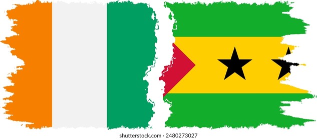 Sao Tome and Principe and Ivory Coast grunge flags connection, vector