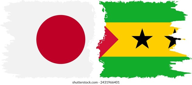 Sao Tome and Principe and Japan grunge flags connection, vector